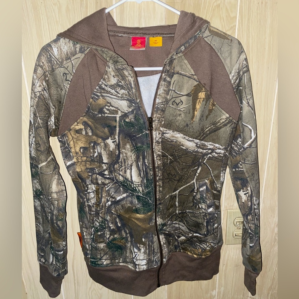Green camo zip up hoodie size XS